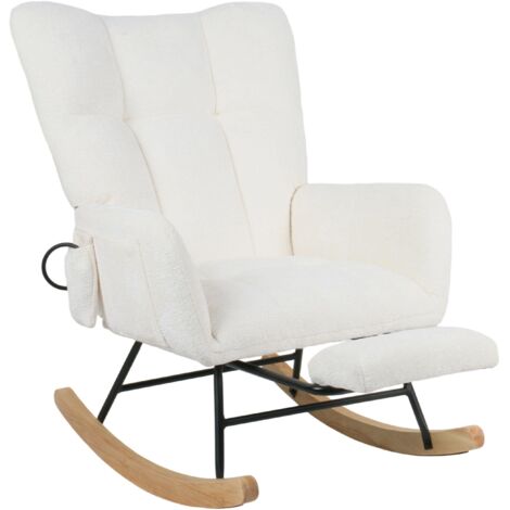 Fauteuil à bascule une place en velours côtelé blanc avec repose-pieds intégré – la combinaison parfaite de confort et de détente.