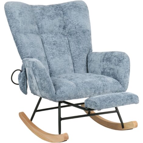 Fauteuil à bascule une place en velours côtelé bleu avec repose-pieds intégré – la combinaison parfaite de confort et de détente.