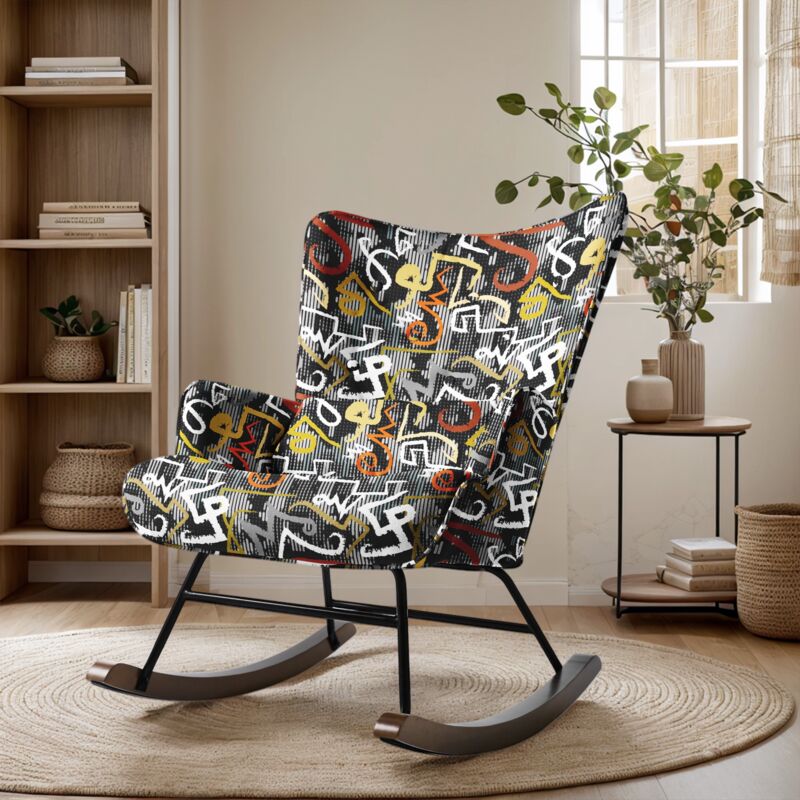 Fauteuil à bascule urbain -HOMEMiYN - Impressions graffiti de symboles multicolores