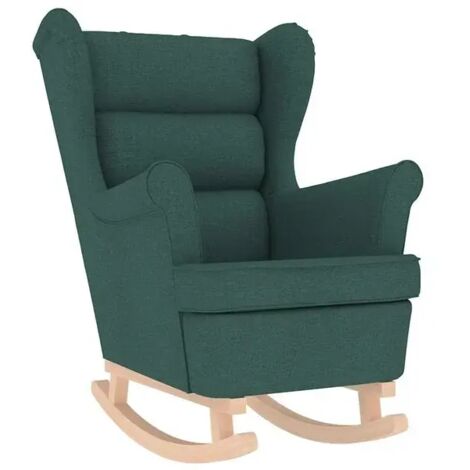 Fauteuil à bascule vert foncé, dimensions 74x90x102 cm, tissu.