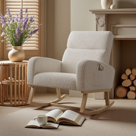 Fauteuil à Bascule XXL en Velours Teddy Béige – Confort Ultime et Design - 78x69x87 cm - Moderne - avec accoudoirs
