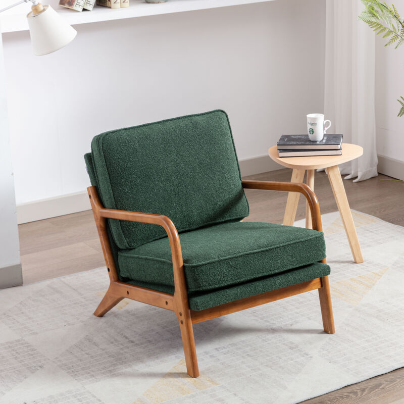 Fauteuil à cadre en bois, chaise d'appoint moderne, fauteuil relax, chaise longue pour le salon, vert