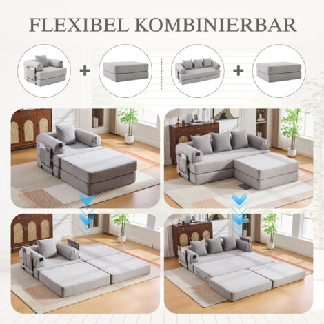Fauteuil à compression en velours côtelé cadre métallique solide. Conception ergonomique,rembourrage épais modulable avec poche et coussin.