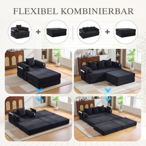 Fauteuil à compression en velours côtelé sur cadre métallique. Rembourrage épais ergonomique avec poche latérale et coussin,combinable librement.