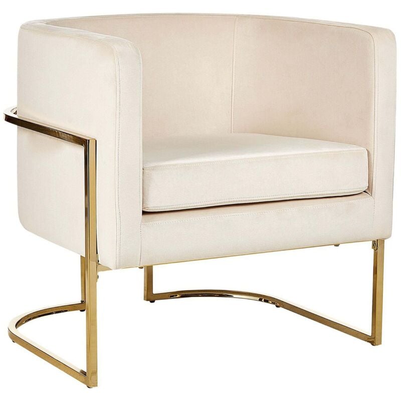 Beliani - Fauteuil à dossier Rond Moderne Glam Décoratif en Velours Beigr Crème et Cadre Doré Sirkka