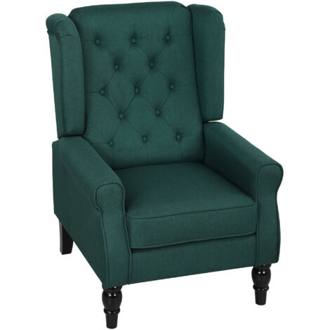 Fauteuil à oreilles élégant, rembourrage épais, housse amovible, 74 x 86 x 102 cm, vert foncé