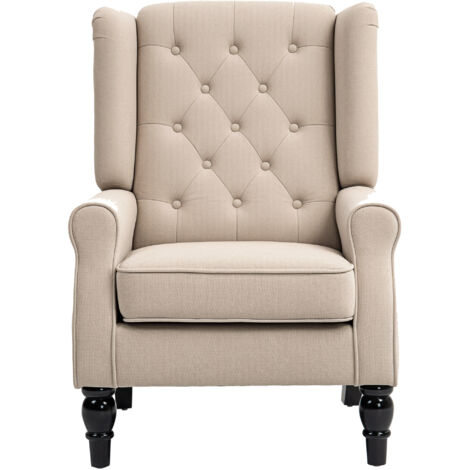 Fauteuil à oreilles élégant, rembourrage épais, housse amovible, 74 x 87 x 102 cm, beige