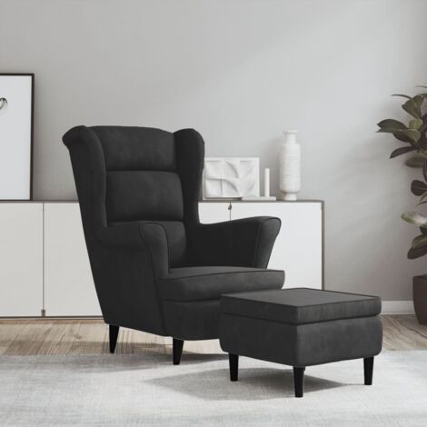 Fauteuil à oreilles Fauteuil de Relaxation Fauteuil Salon avec tabouret Gris foncé Velours 17634