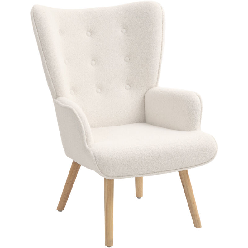 Homcom - Fauteuil à oreilles style nordique piètement bois effet laine bouclée beige clair