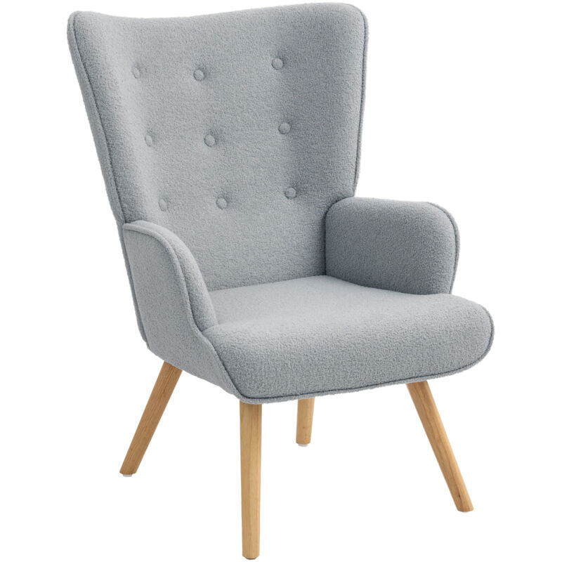 Homcom - Fauteuil à oreilles style nordique piètement bois effet laine bouclée gris Homcom - Fauteuil à oreilles style nordique piètement bois effet laine bouclée gris