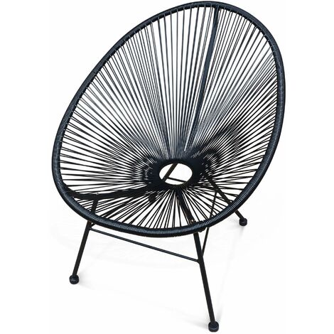 fauteuil acapulco chaise oeuf design rétro cordage noir - pe156x1bk
