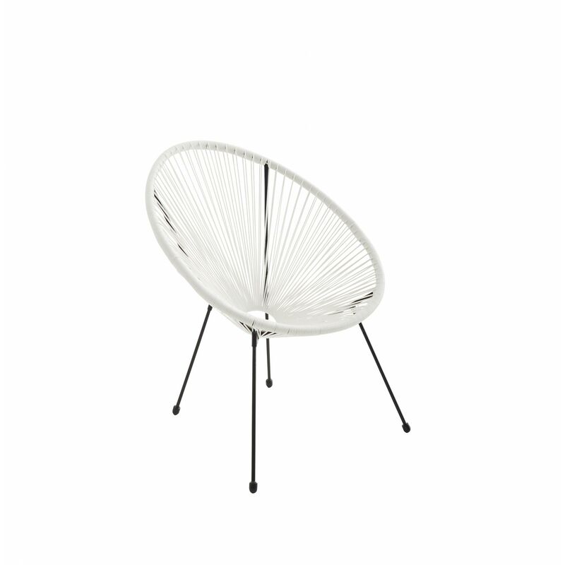 Alice's Garden - Fauteuil ACAPULCO forme d'oeuf - Blanc - Fauteuil 4 pieds design rétro. cordage plastique. intérieur / extérieur