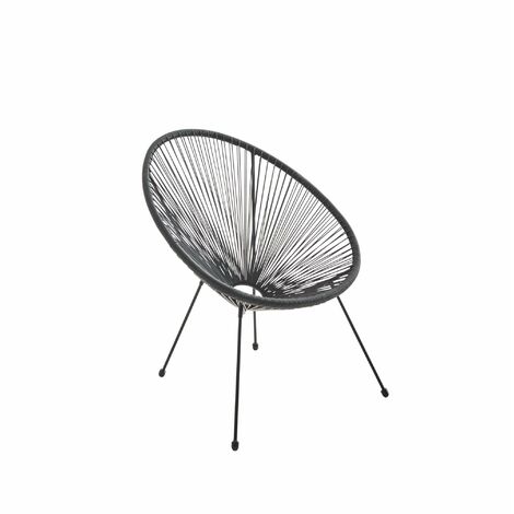 Fauteuil ACAPULCO forme d'oeuf - Noir - Fauteuil 4 pieds design rétro, cordage plastique, intérieur / extérieur