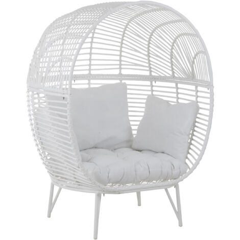 Fauteuil acier effet rotin naturel BINO - Un cocon design-Blanc