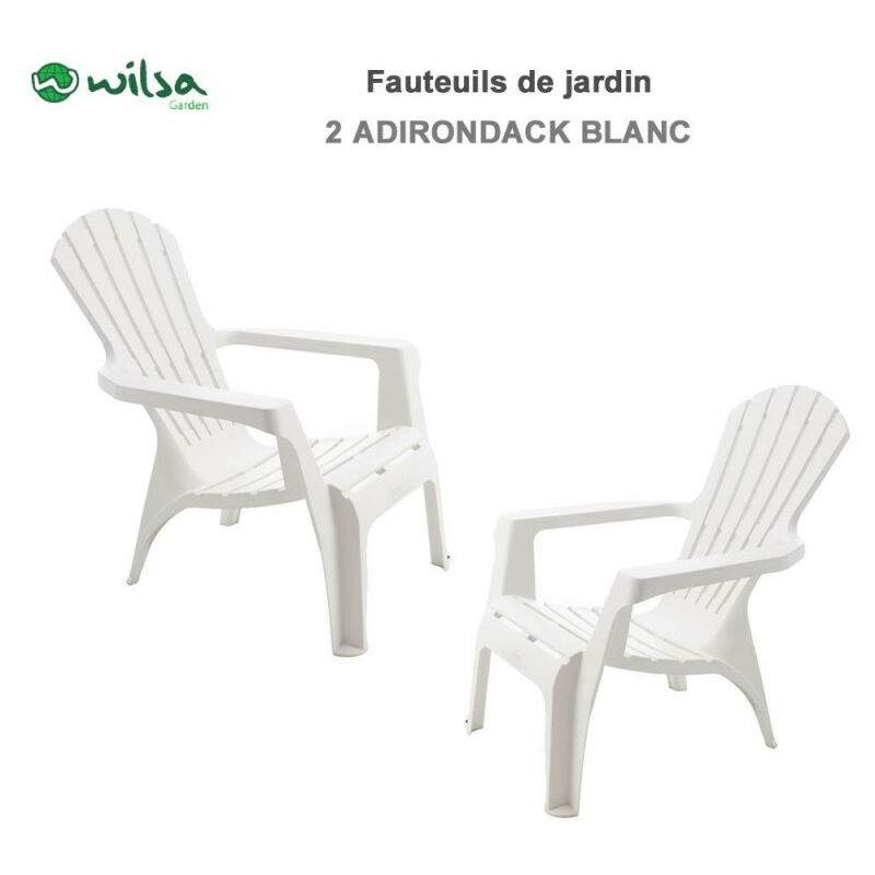 Wilsa Garden - Fauteuil Adirondack résine polypropylène Blanc - 2 Fauteuils Adirondack