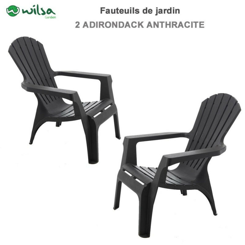 Fauteuil Adirondack résine polypropylène Wilsa Garden Anthracite - 2 Fauteuils Adirondack