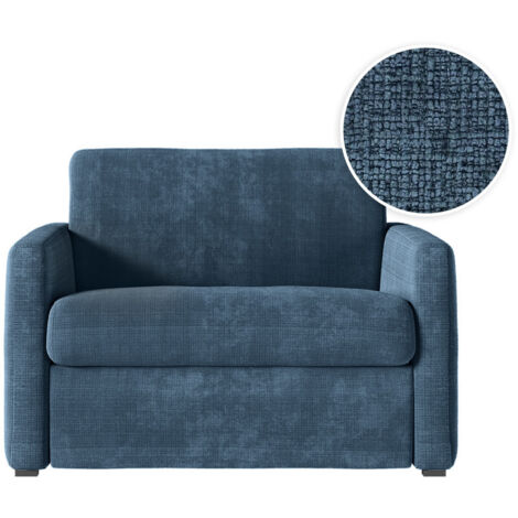 Fauteuil AGATHE convertible express 70x190cm en tissu chenille bleu foncé - Matelas 13cm