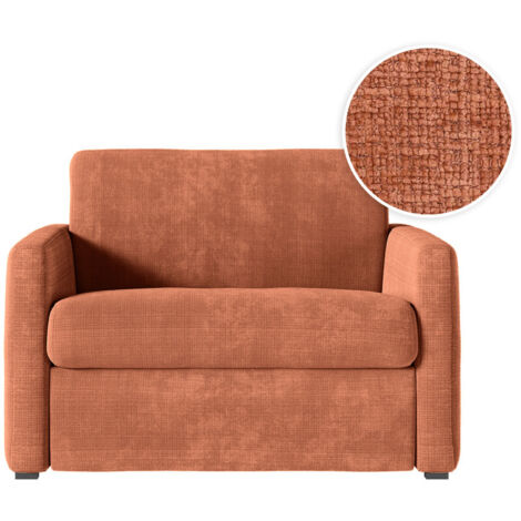 Fauteuil AGATHE convertible express 70x190cm en tissu chenille terracotta - Matelas 13cm