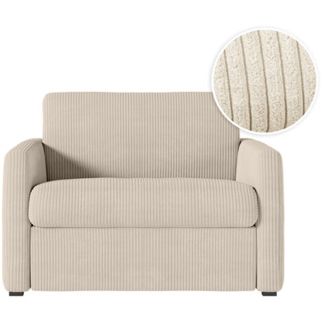 Fauteuil AGATHE convertible express 70x190cm en velours côtelé beige - Matelas 13cm