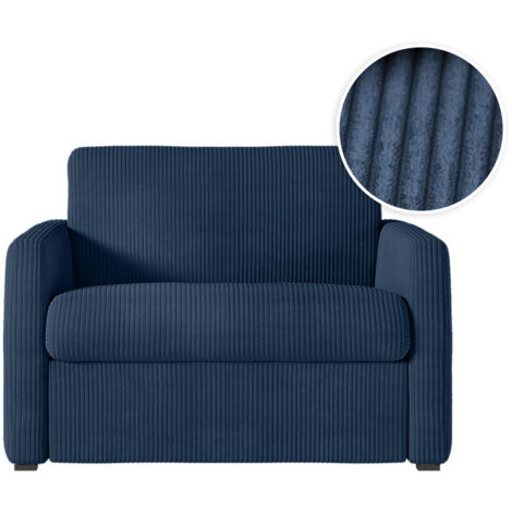 Fauteuil AGATHE convertible express 70x190cm en velours côtelé bleu foncé - Matelas 13cm