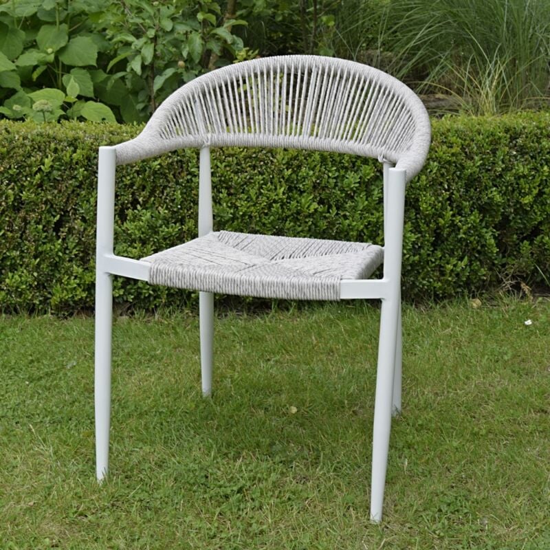 Gecko Outdoor - Fauteuil aluminium blanc et corde tressée blanc chiné Casamance