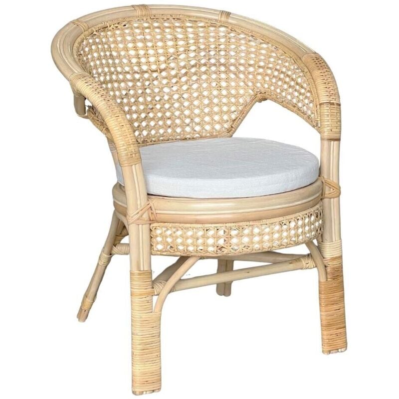 Okaffarefatto - Fauteuil Amanda en osier naturel avec paille de Vienne et coussin gratuit