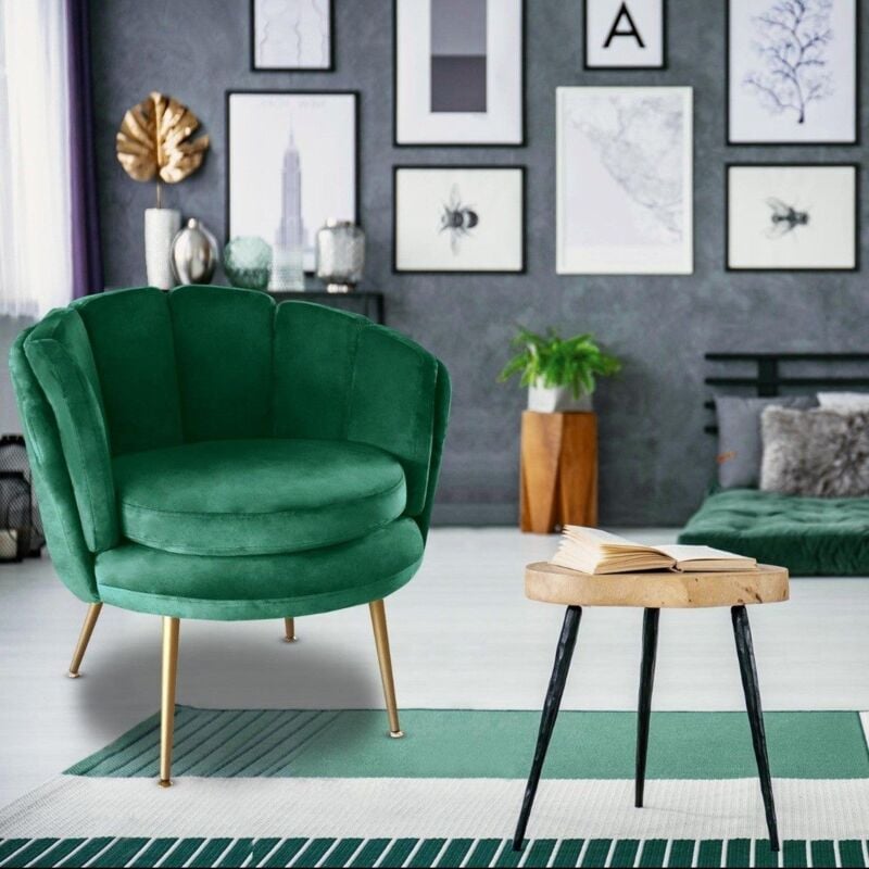 Fauteuil arrondi Brenda Velours Vert - Vert
