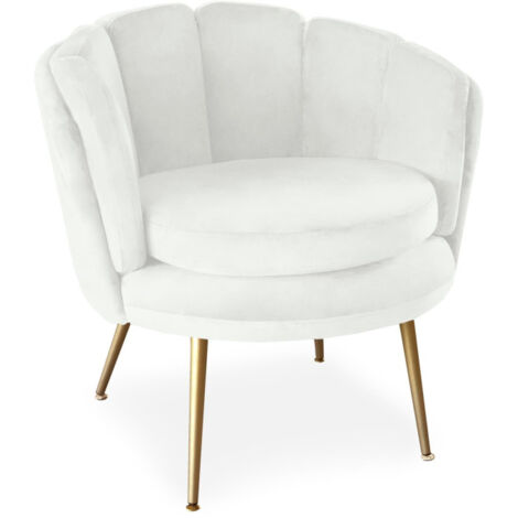 Fauteuil Arrondi en Velours "Dabren" 80cm Blanc