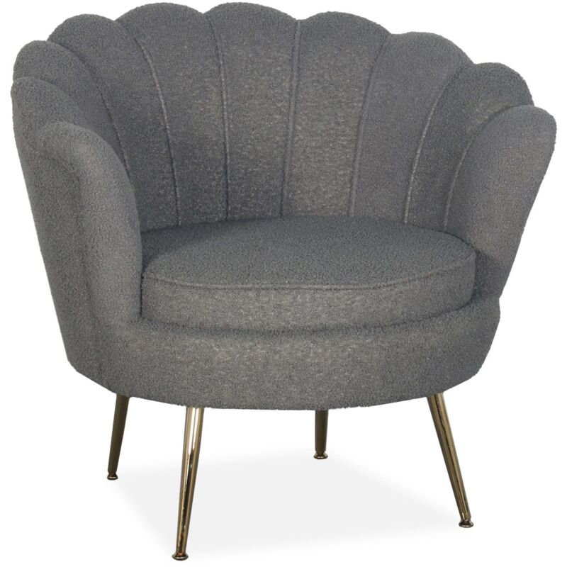 Fauteuil arrondi style boudoir glamour Andersen Tissu bouclette Gris