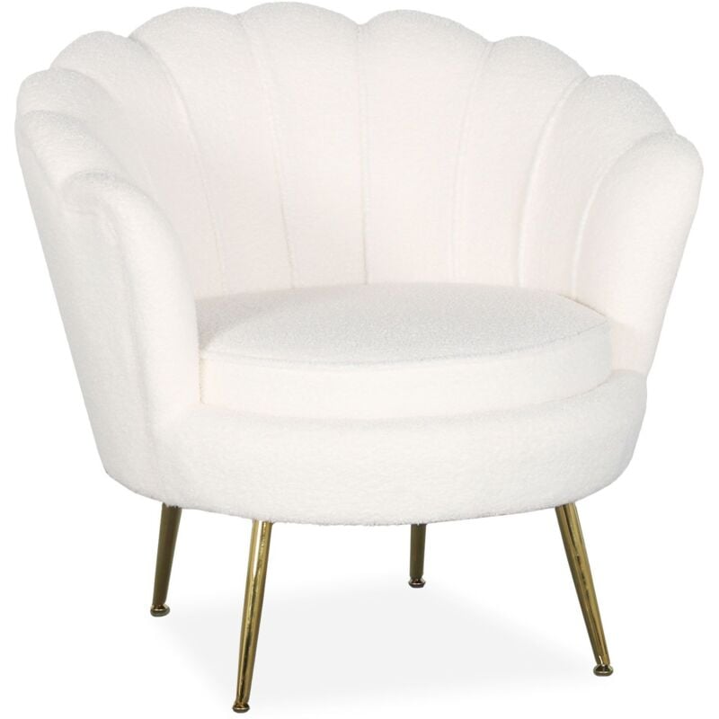 Fauteuil arrondi style boudoir glamour Andersen Tissu bouclette Crème