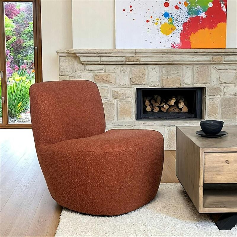 Pier Import - Fauteuil arrondi tissu bouclettes terracotta malmoe