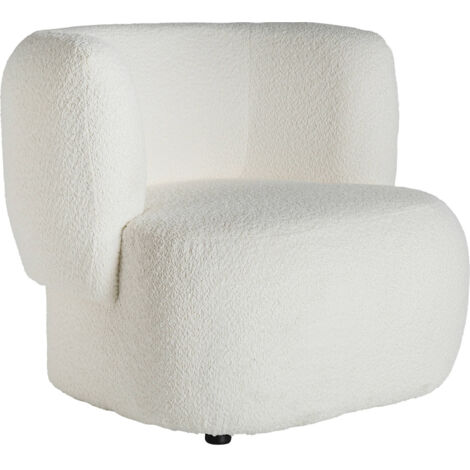 Fauteuil art déco bouclé blanc et bois noir élégant salon - Blanc bouclé et bois noir