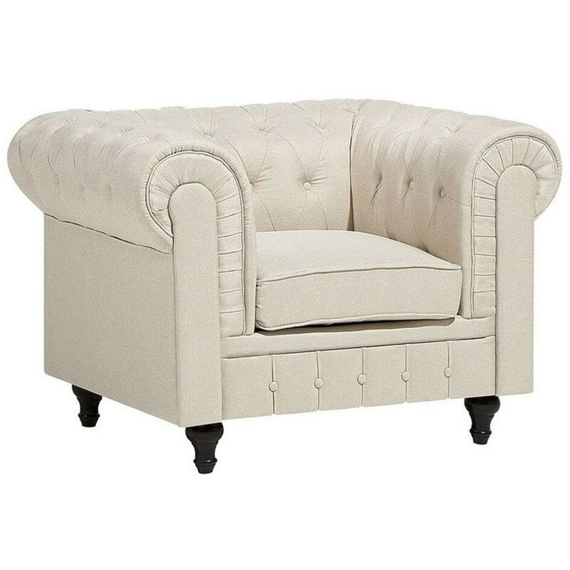 Fauteuil au style chesterfield en tissu beige Fauteuil au style chesterfield en tissu beige