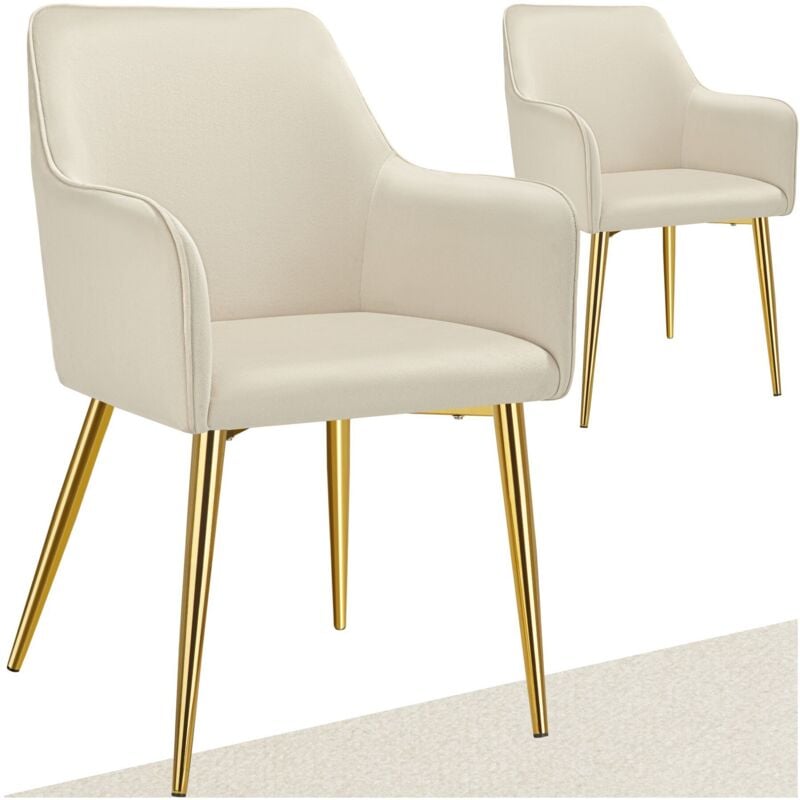 Tectake - Lot 2 Fauteuils aspect velours rembourrés avec dossier continu beige