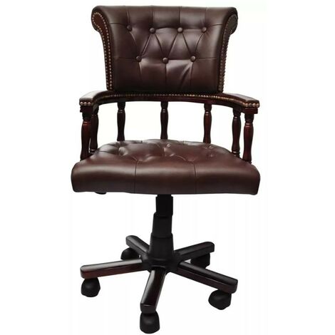 Fauteuil avec accoudoirs cuir et bois massif marron Nouram