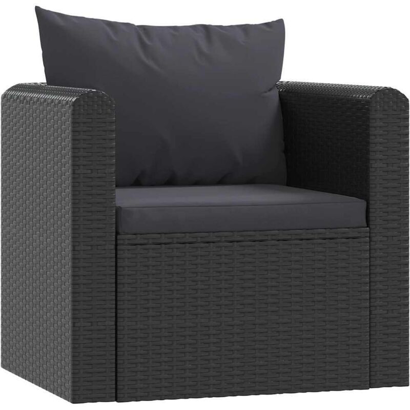 Fauteuil avec coussins Résine tressée Noir Vidaxl