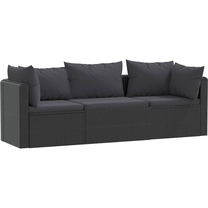 Canapés de jardin 3 pcs avec coussins Résine tressée Noir - Vidaxl