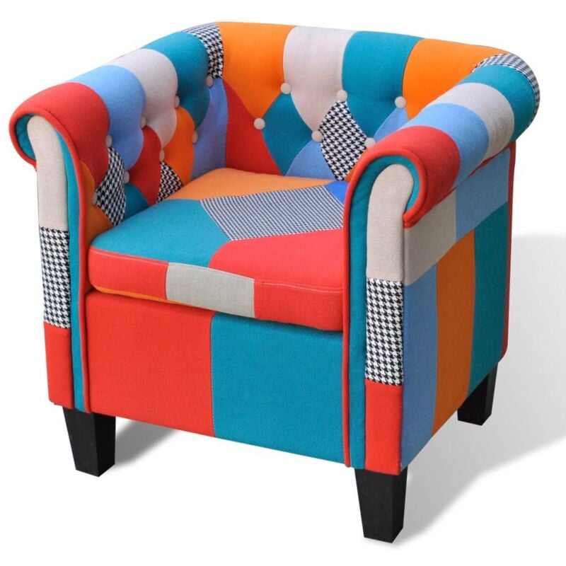 Les Tendances - The Living Store Fauteuil avec design de patchwork Tissu - Fauteuil Confortable - Fauteuil Design - Fauteuil Patchwork - Chaise