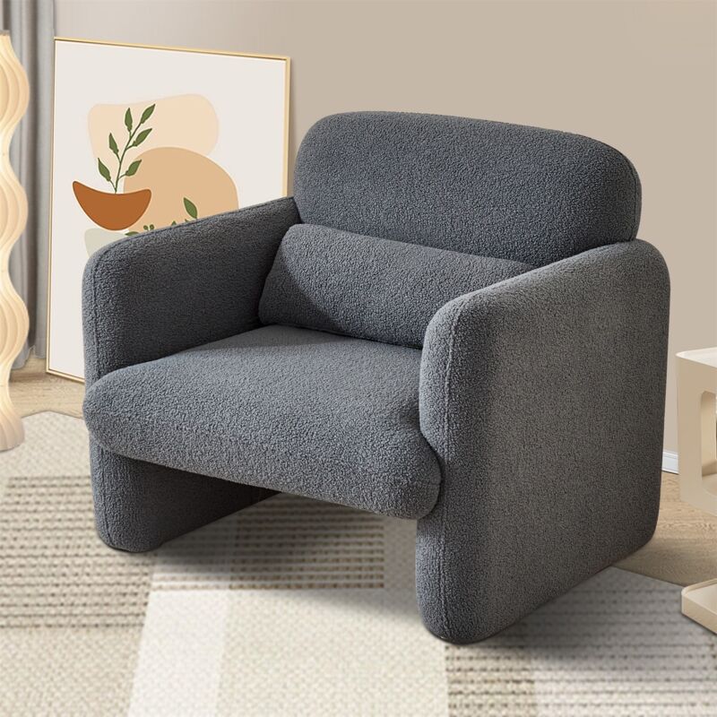 Fauteuil, avec dossier et coussin d'assise rembourrés, fauteuil Sherpa, design ergonomique, structure en bois massif, chaise rembourrée pour salon