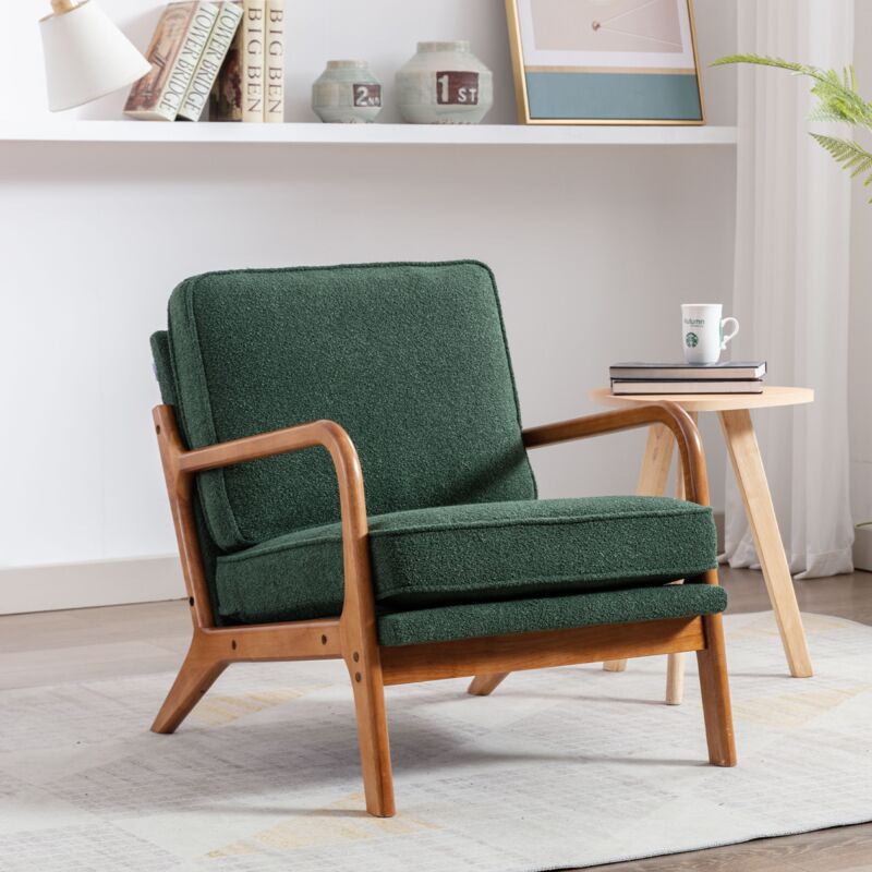 Fauteuil, avec dossier inclinable à 105°, chenille, accoudoirs courbés, structure en hévéa et pieds en bois, fermeture éclair en U, pour salon et