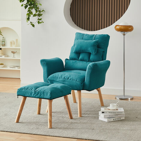 Fauteuil avec ottoman et dossier réglable, style modern, Bleu