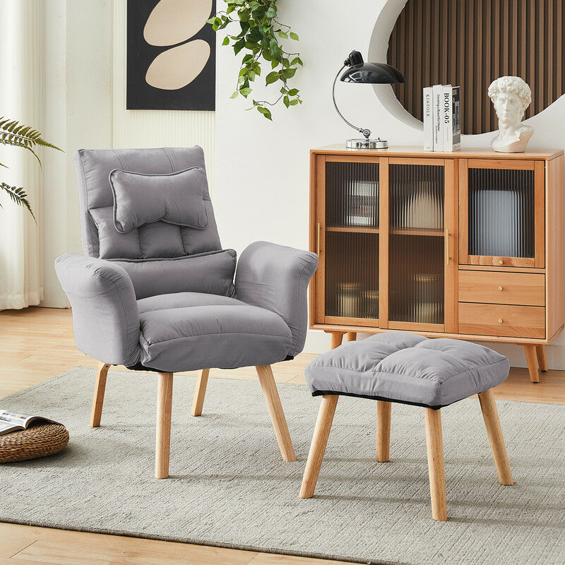 Clipop - Fauteuil avec ottoman et dossier réglable, style modern, Gris