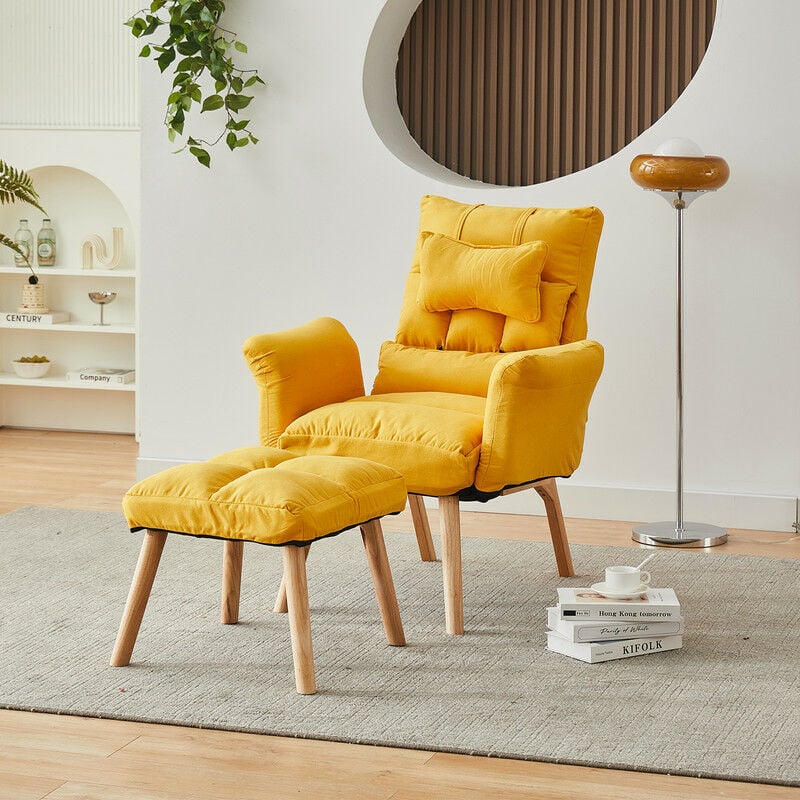 Clipop - Fauteuil avec ottoman et dossier réglable, style modern, Jaune