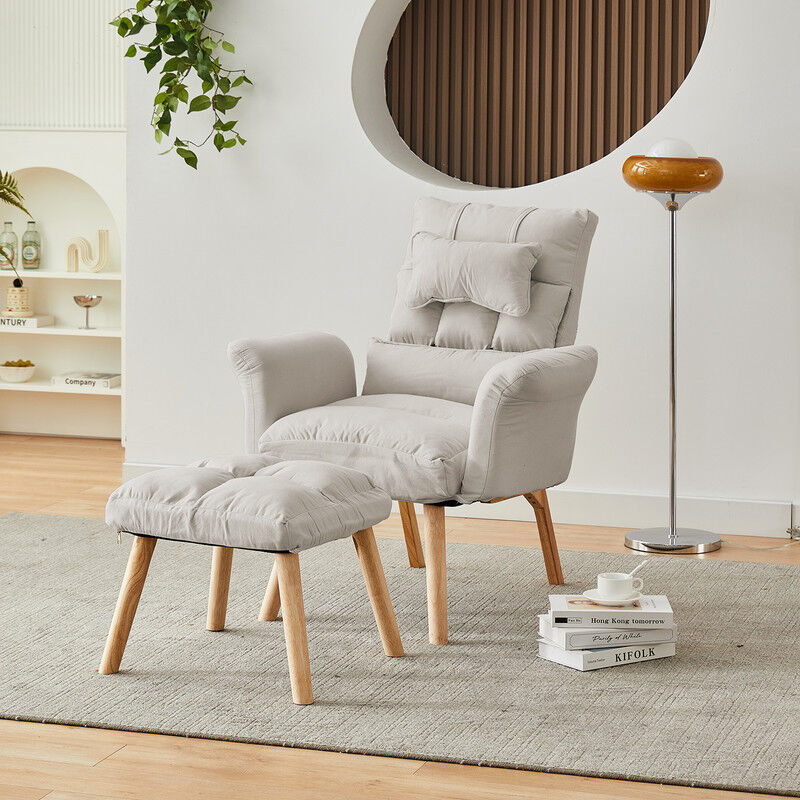 Clipop - Fauteuil avec ottoman et dossier réglable, style modern, Beige