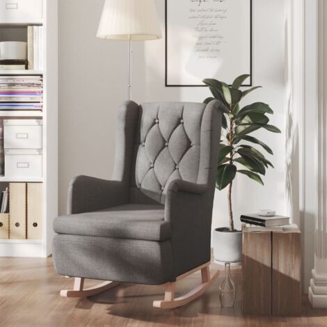 Fauteuil avec pieds à bascule  Fauteuil de Relaxation Fauteuil Salon en bois d'hévéa Gris clair Tissu 65180