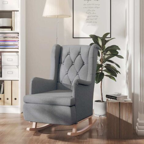 Fauteuil avec pieds à bascule, Rocking chair, Fauteuil Salon，Chaise Loisir et Repos en bois d'hévéa Gris clair Tissu FNNF717179