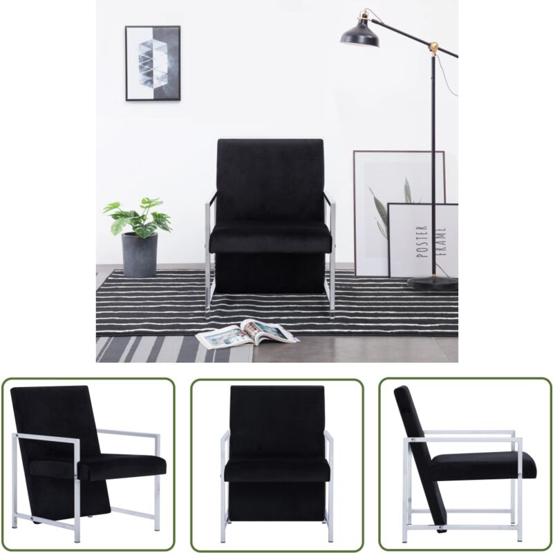 Doc&et² - The Living Store Fauteuil avec pieds chromés Noir Velours - Fauteuil Moderne - Fauteuil Cuir Noir - Chaise Relaxante - Fauteuil Design