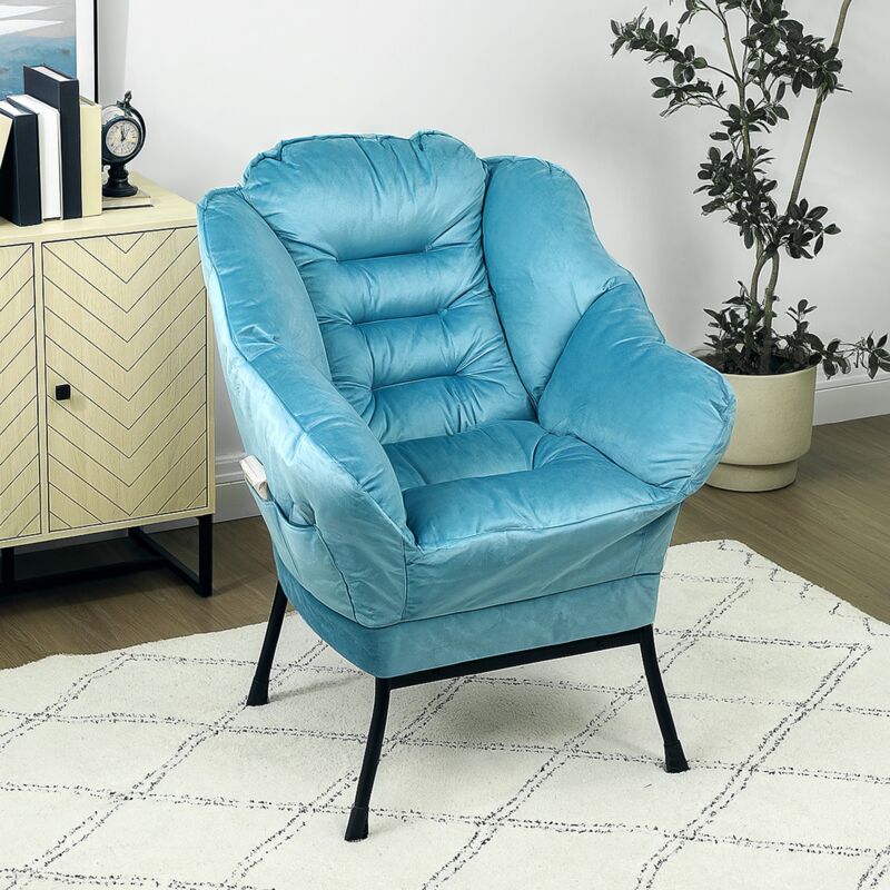 Tanant - Fauteuil avec poches latérales, chaise longue de salon, dossier haut rembourré, structure en métal, velours, convient pour chambre, salon,