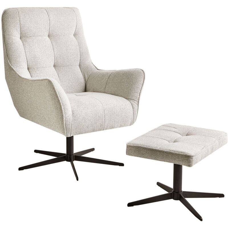 Beliani - Fauteuil avec Pouf en Tissu Pivotant Pieds en Métal Meuble de Salon Beige Clair Molle ii