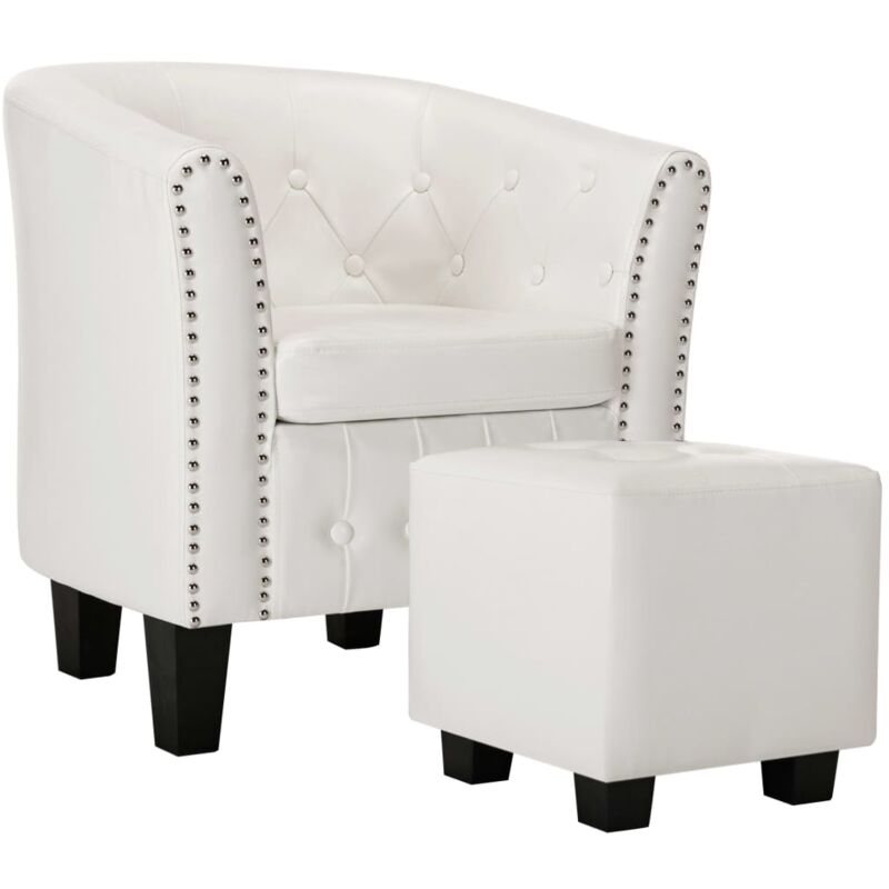 Fauteuil avec repose pied Blanc Similicuir Fauteuil avec repose pied Blanc Similicuir